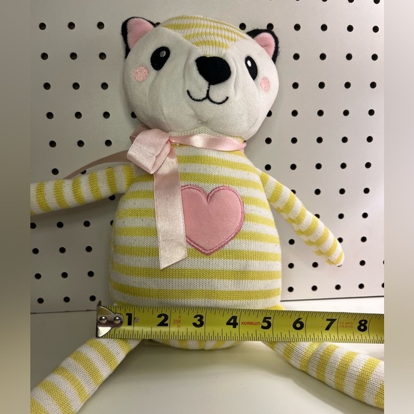 Parkway Striped Yellow and White Knit Fox Plush Stuffed Toy Pink Heart Bow 15" - Picture 2 of 16